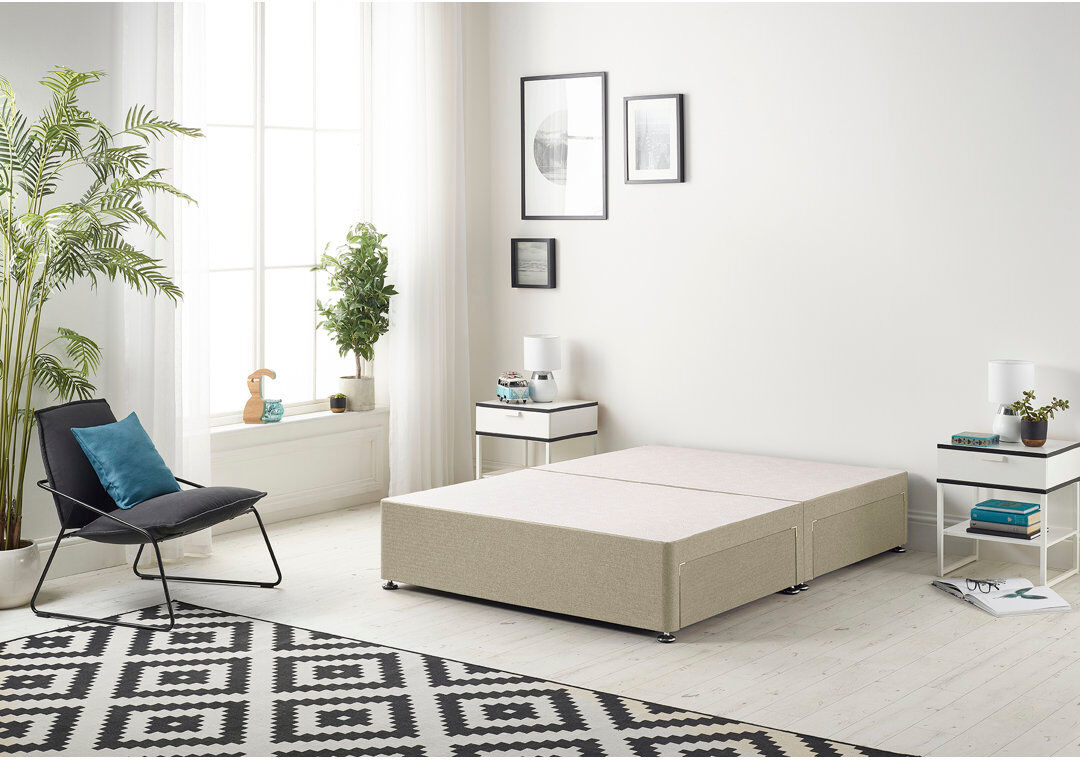 Ebern Designs Dennishia Linen Fabric Divan Base with Optional Drawers Wheat Double (4'6)