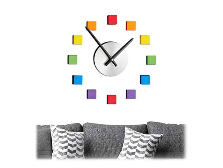 Relaxdays Horloge Murale DIY\, Montre à Coller au Mur\, Chiffres Arc-en-Ciel\, Grandes Variables\, Chambre & Salon\, coloré