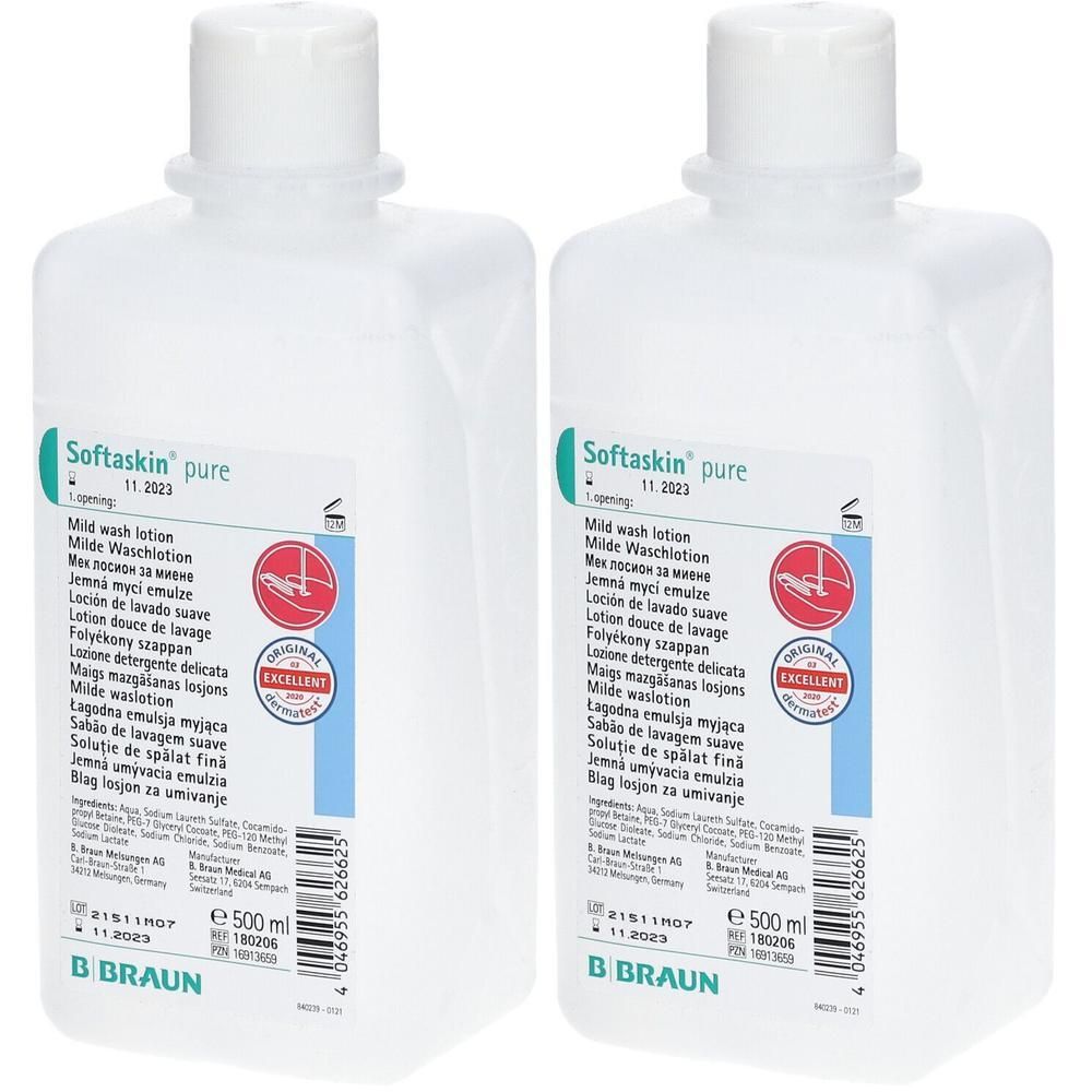 Softaskin pure Waschlotion Spenderflasche 2x 2x500 ml Flüssigseife