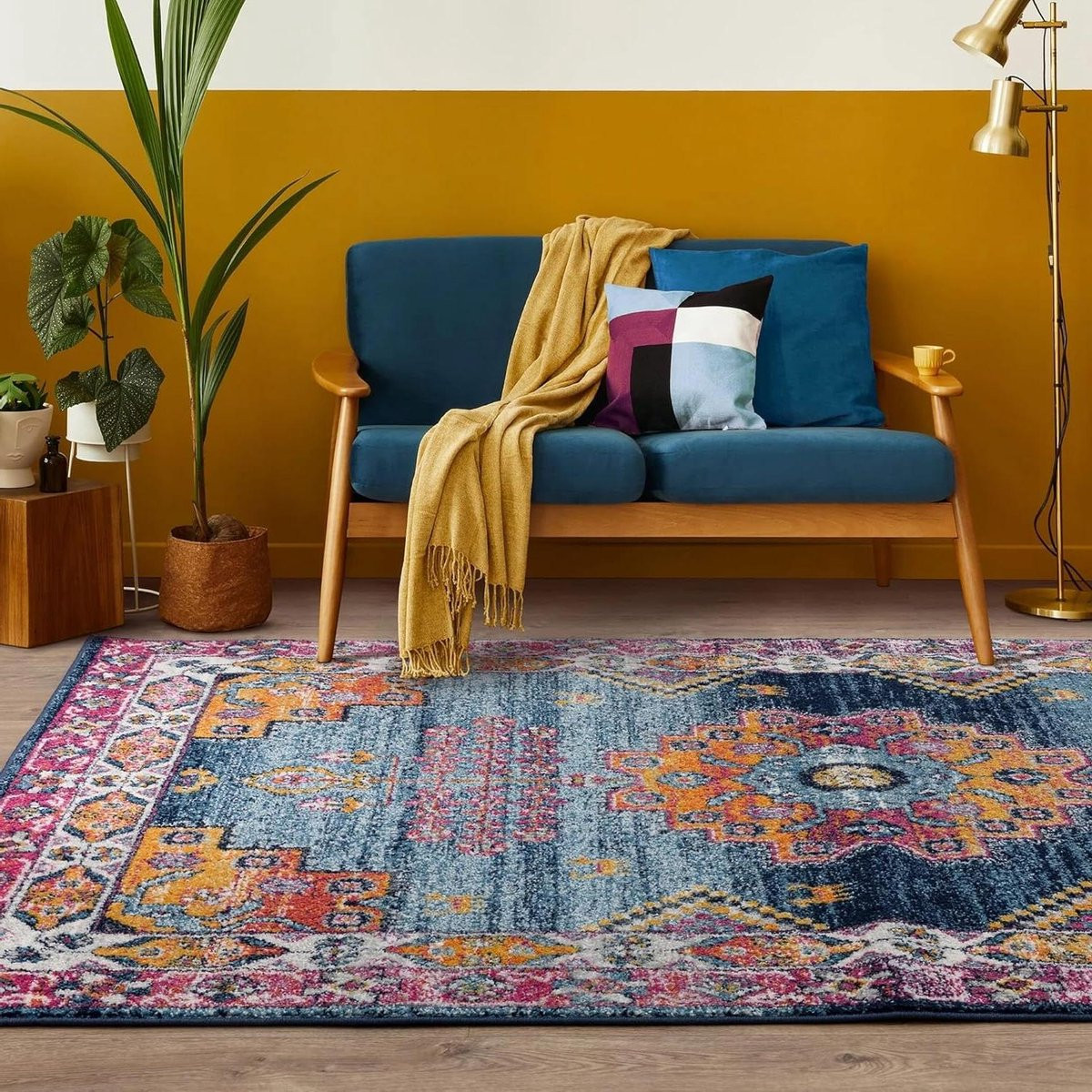 Bohemian Medallion Vloerkleed - Blauw Roze Multi - 80 x 150 cm