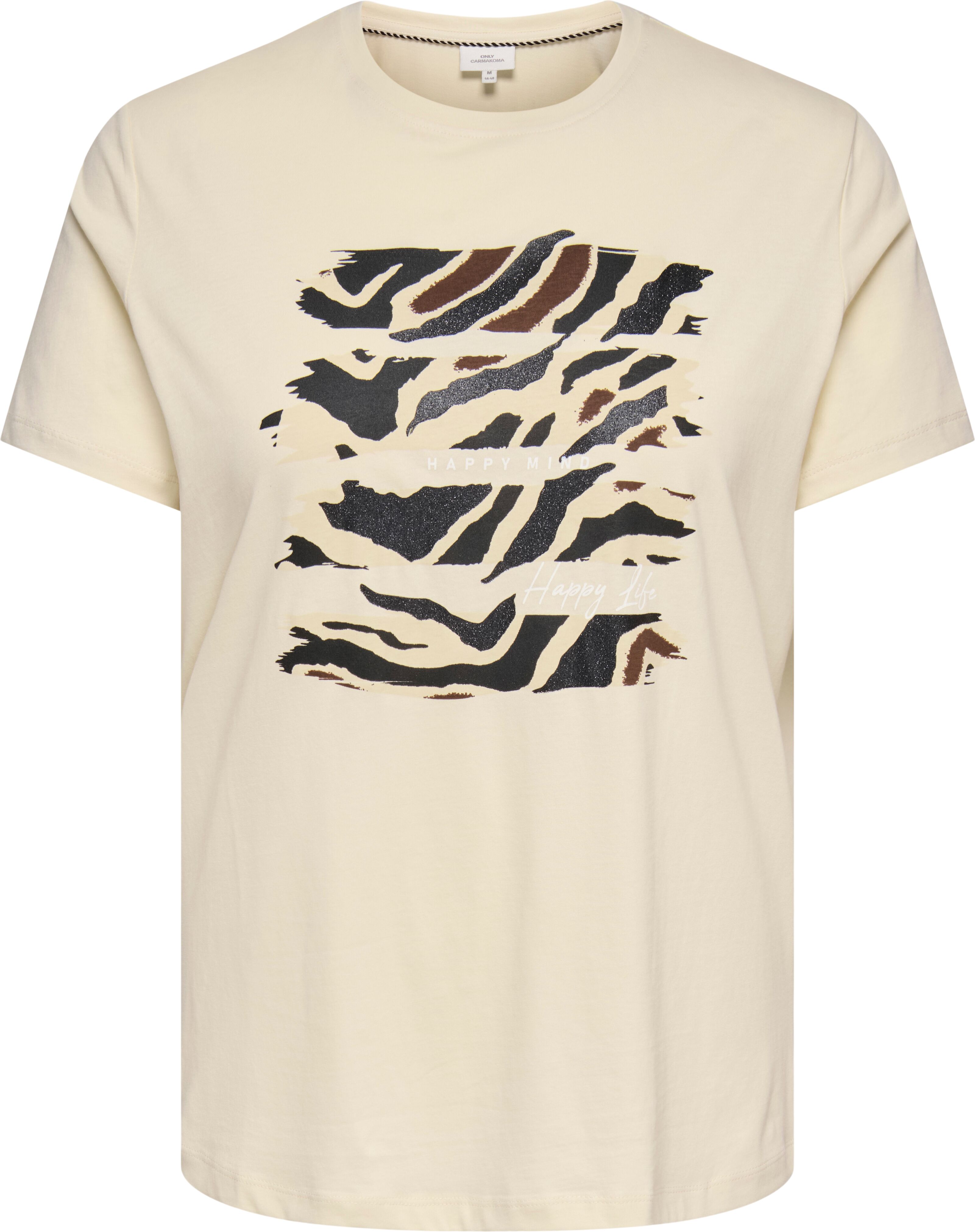 Kurzarmshirt ONLY CARMAKOMA "CARBOOSTERY LIFE SS REG TEE JRS BS", Damen, Gr. S, birch print:graphic animal, Jersey, Obermaterial: 100% Baumwolle, bedruckt, regular fit Po-bedeckend, Rundhals, Shirts Kurzarmshirt birch print:graphic animal S
