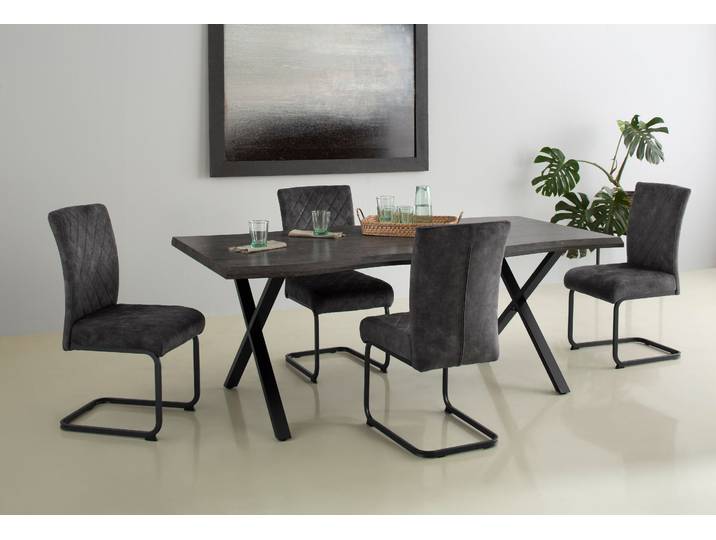 Esstisch HELA GRETA , grau (grau, schwarz, grau), B:200cm H:76cm T:100cm, Tische, Esstisch, Baumkantentisch (Nachb.), versch. Grössen, 46mm Stärke, Küchentisch