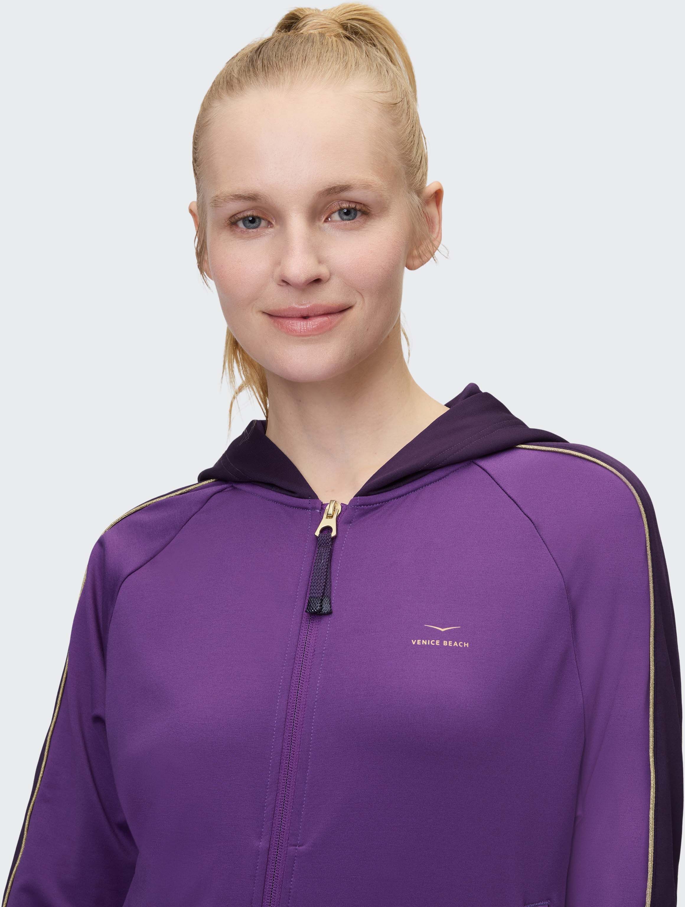 Trainingsjacke VENICE BEACH "JACKE GWENDOLYN", Damen, Gr. XL (44), lila (crocus_eggplant), Obermaterial: 92% Polyester, 8% Elasthan, Jacken Trainingsjacke, aus Polyester und Elasthan, in den Grössen XS bis XL crocus_eggplant XL (44)