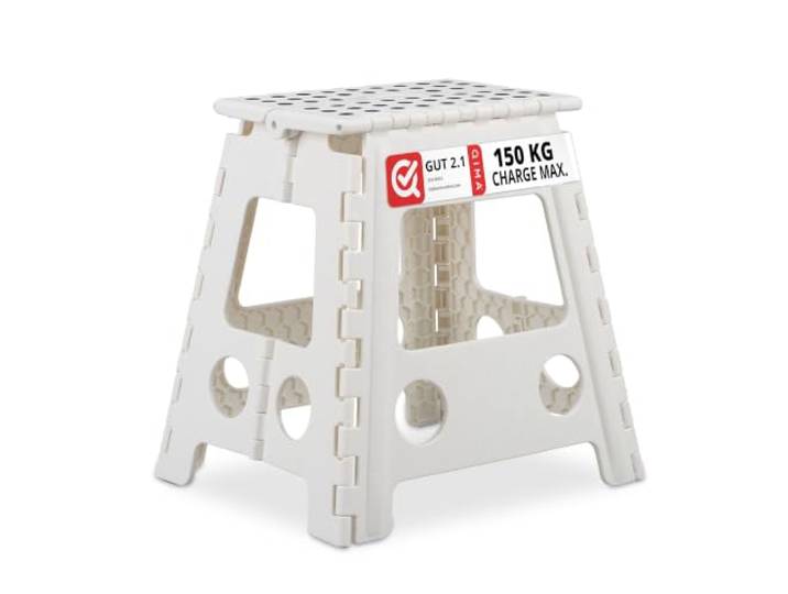 Relaxdays Tabouret Pliable XL\, transportable\, Salle de Bain\, Camping\, 39 x 39 x 32 cm\, Jusqu’à 150 kg\, Plastique\, Blanc