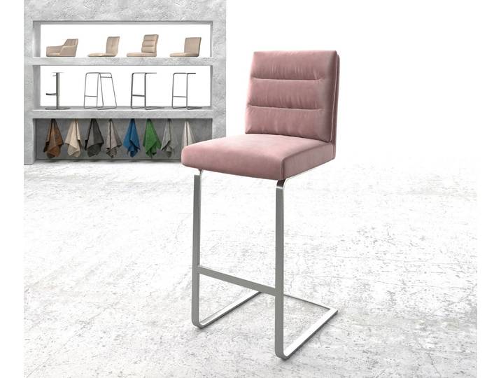 Chaise de bar Pela Flex velours rosé chaise cantilever acier plat inoxydable