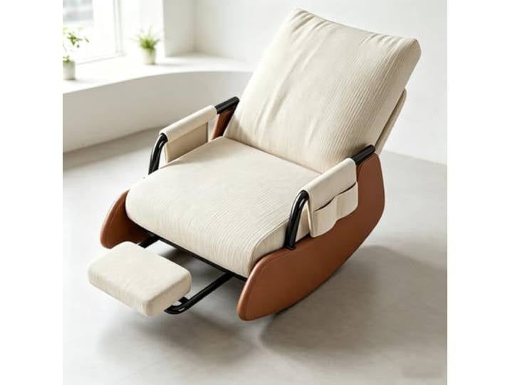 LCNDKF Schaukelstuhl Wohnzimmer – mit Ausziehbarer Beinablage Ergonomischer Schaukelstuhl mit ausziehbarer Fußstütze und Seitentasche für tägliche Entspannung.