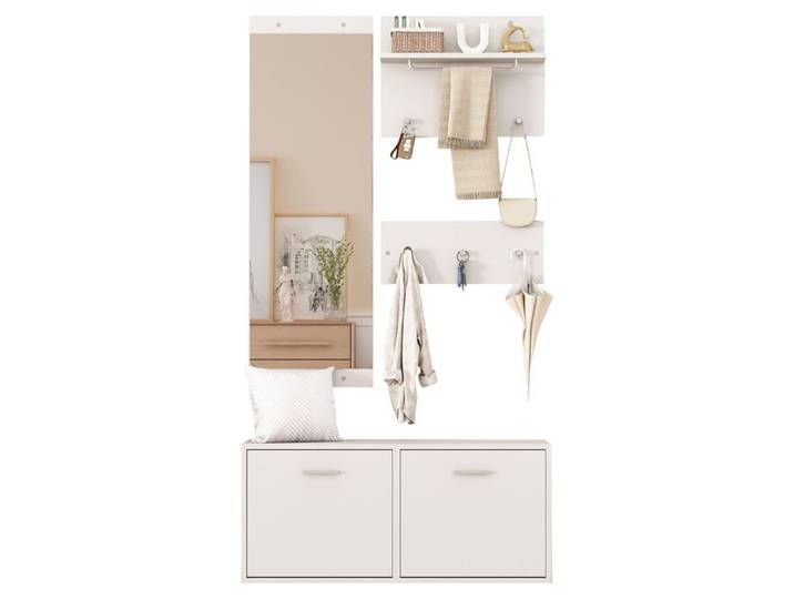 Vestiaire d'entrée / Meuble d'entrée - LEMONMAX - blanc - armoire à chaussures - portemanteau - miroir
