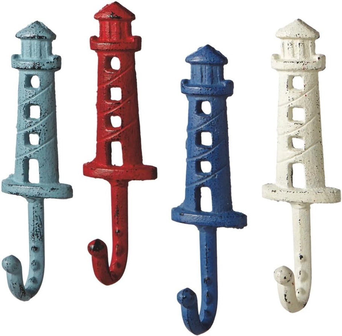 Set van 4 decoratieve wandhaken met vuurtoren motief in verweerde stijl