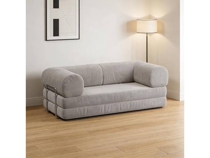 Wetsfgdg Schlafsofa mit Schlaffunktion 2-Sitzer Klappsobe als Tagesbett & Gästecouch Feste Polster & abnehmbare Bezüge Sofa Bett – für Alltag & Übernachtung(Hellgrau) L:180cm