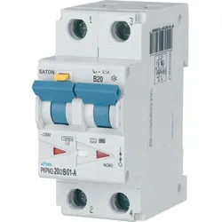 Eaton 108116 FI/LS Kombination, 20 A, 100 mA, LS-Charakteristik: B, 2p, FI-Charakteristik: A PKPM2-20/2/B/01-A