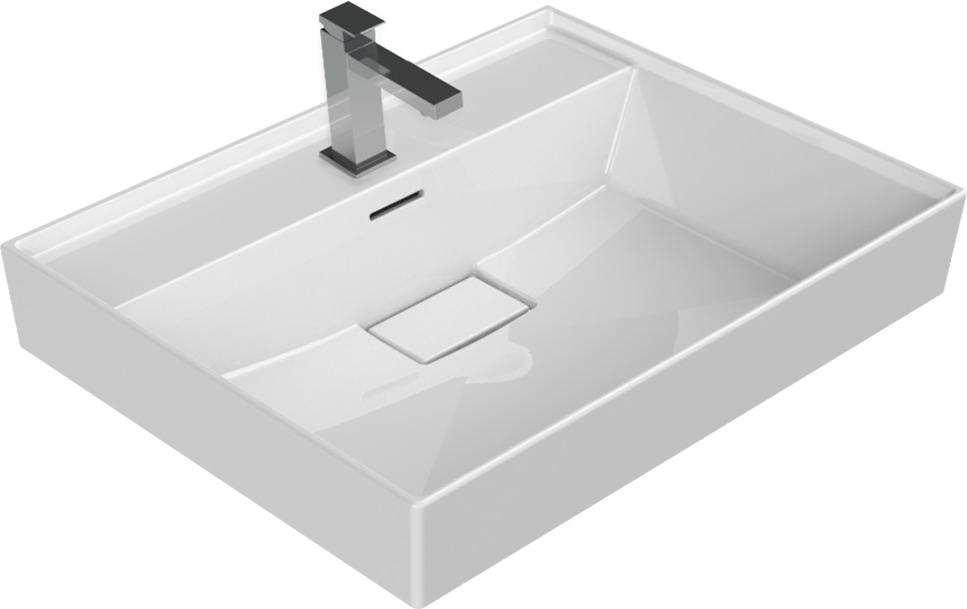 Belvit Keramik Waschbecken Aufsatz Wand 100x48x10 cm mit Überlauf Hahnloch