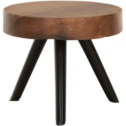 Couchtisch Disk aus Teakholz, rundes Massivholz-Design, natur, Ø 40 cm, Metallgestell
