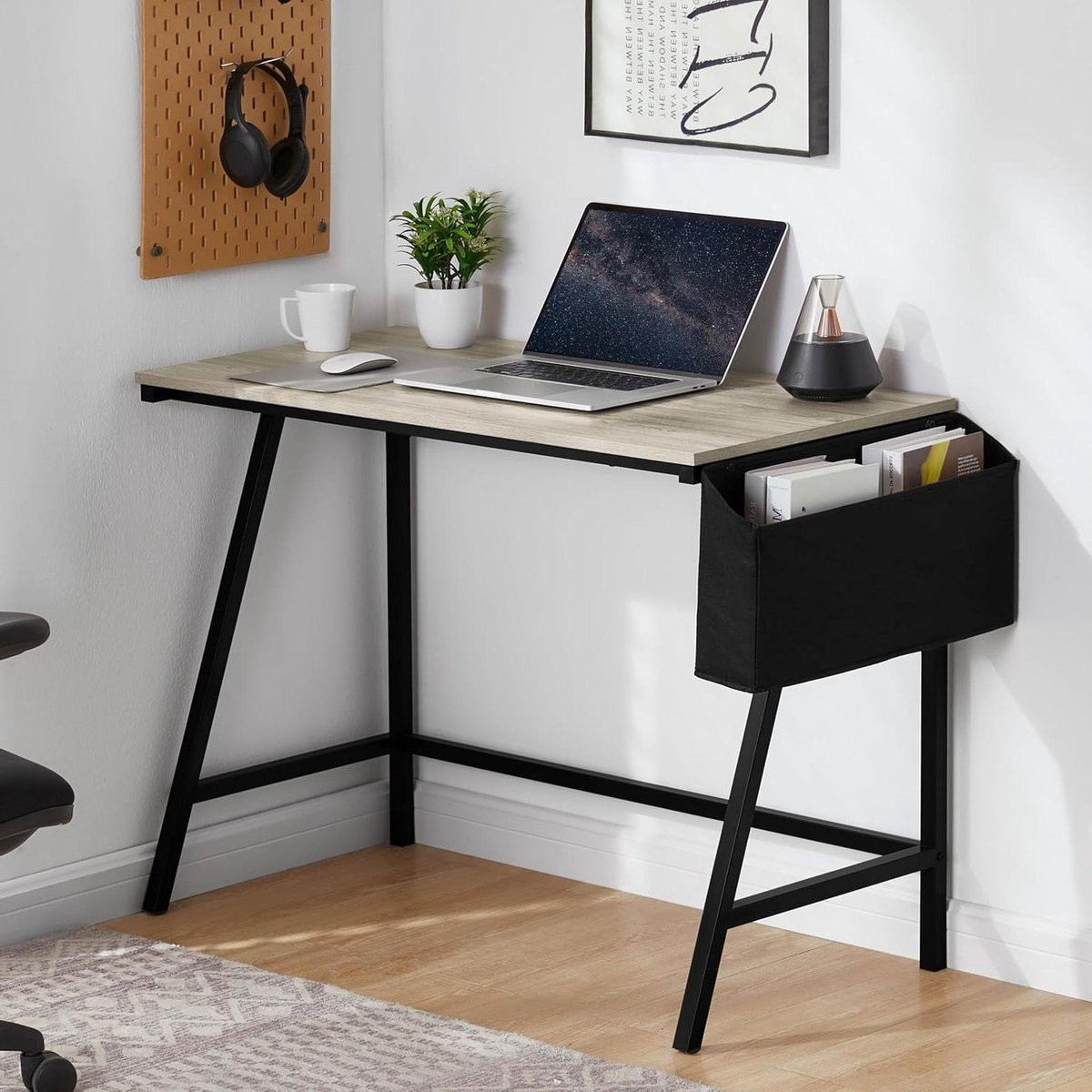 Grijs Computerbureau met Opslag en Verstelbare Mand - Breedte: 112 cm