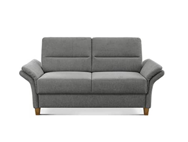 CAVADORE 2er Sofa Wyk / 2-Sitzer-Couch im Landhausstil mit Federkern + Holzfüßen / 166 x 90 x 89 / Chenille, Grau