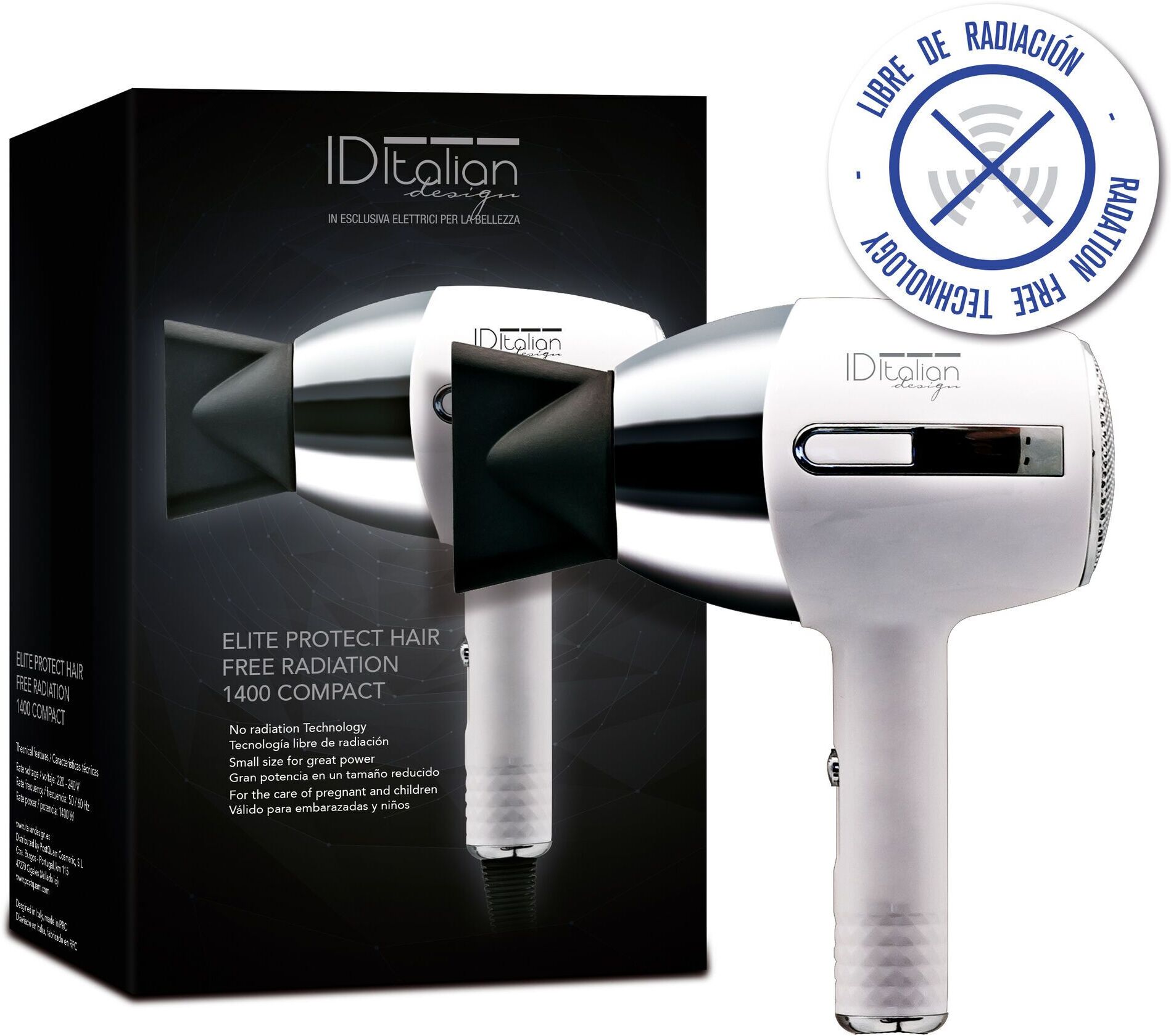 Italian Design Elite Compact Protect Hair Sèche-cheveux   noir/gris - Refurbished