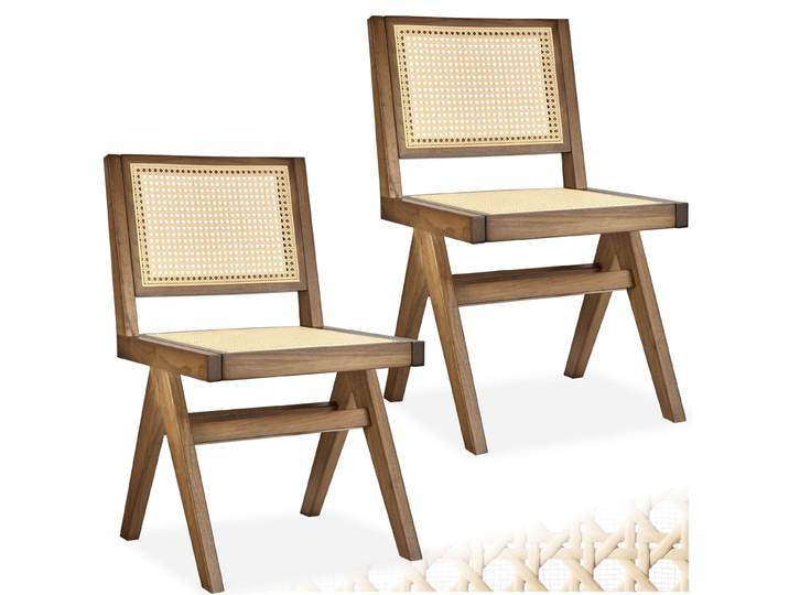 Holzstuhl Lissy mit Wiener Geflecht im Boho-Stil - Eiche hell, 2er Set
