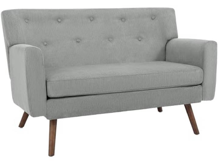 CLP Sofa 2-Sitzer mit Cordbezug Kioni, Couch bequem für Wohnzimmer, komfortabel gepolstert, bis 240 kg belastbar, Beine aus Kautschukholz Farbe grau