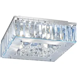 Deckenlampe Deckenleuchte Kristallleuchte Wohnzimmerlampe Schlafzimmerleuchte, Glas klar Kristalle Eisen Chrom, 4x LED 3,5W 330Lm warmweiß, LxBxH 30x30x12cm