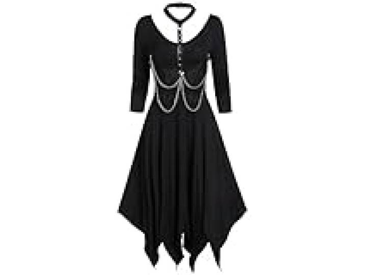 CABULE Costume d'halloween Gothique foncé avec col Licou et Manches Longues - Robe irrégulière - Noir - XL