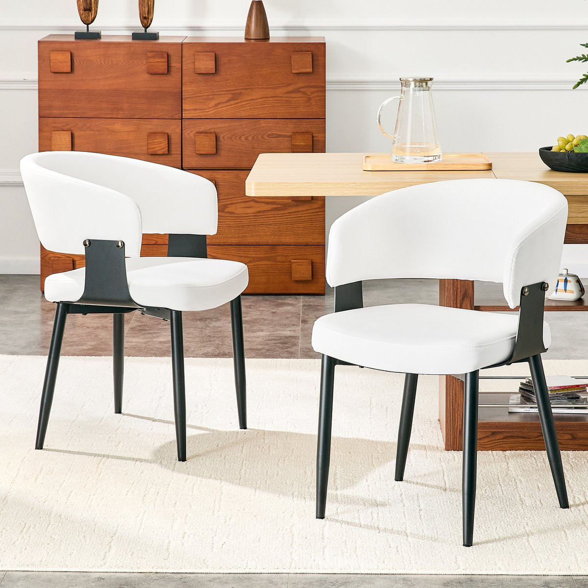 Clruro Set van 2 Eetkamerstoelen - Mid-Century Modern Retro - Kunstleer - Zwart