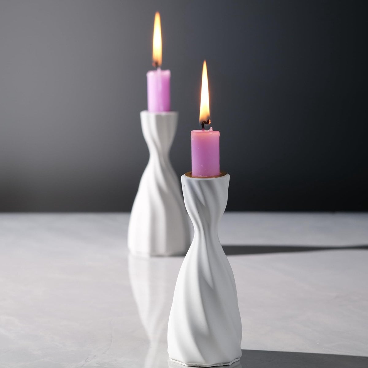Solidchoice Twizzle Twist Kaarsenhouder Set van 2 van Cement