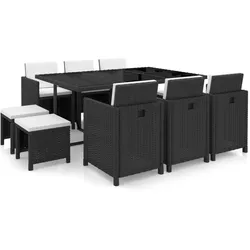 vidaXL 11-tlg. Garten-Essgruppe mit Auflagen Poly Rattan Schwarz