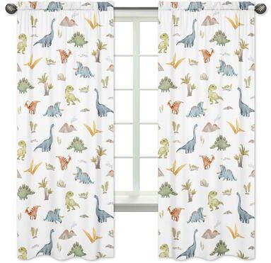 Sweet Jojo Designs Watercolor Dinosaur Dino Boy 84in Window Treatment Curtain Panel Drapes Pair Green Blue Jurassic Animal Steel