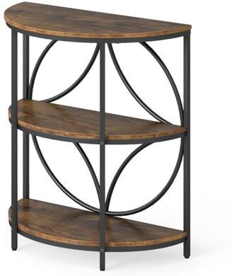 Costway 3-Tier Half Round End Table with Study Metal Frame for Living Room-Rustic Brown