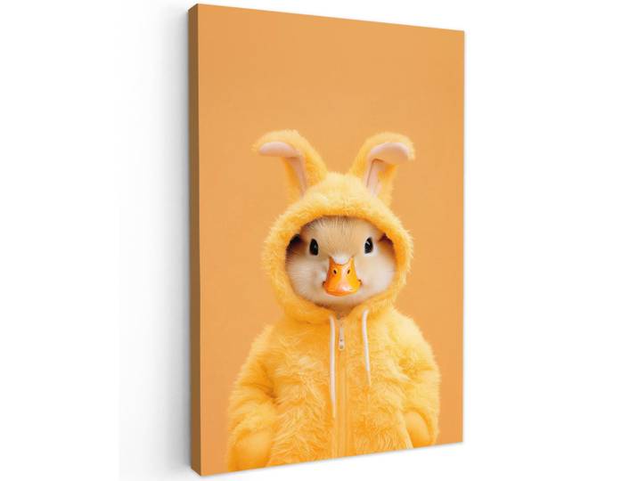 MuchoWow Leinwandbild - Osterhase - Kostüm - Ente - 60x90 - Kunstdruck, Gelb, Textil, Kiefer, Abstrakt, Rechteckig, 60x90 cm, gerahmt, Bilder & Rahmen, Bilder, Wandbilder