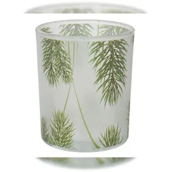 Christmas Decorations 1 Teelichthalter Glas 8,3cm Teelichtglas mit Tannenzweig Motiv Kerzenglas für Teelichter Windlicht Kerzenhalter Dekoglas Windlichtglas