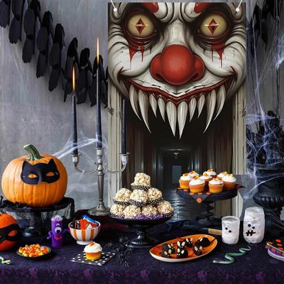 Inspire Select Spooky Witch & Zombie Halloween Door Cover Haunted House Wall Decoration Banner black