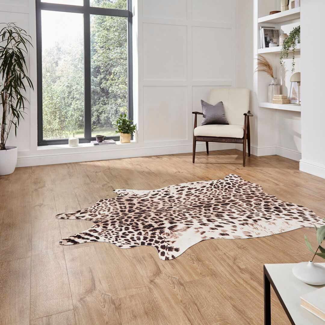Canora Grey Mayaguana Faux Leopard Print area rug Printed Animal Skin Brown Brown/Beige Animal Skin 155cm x 195cm