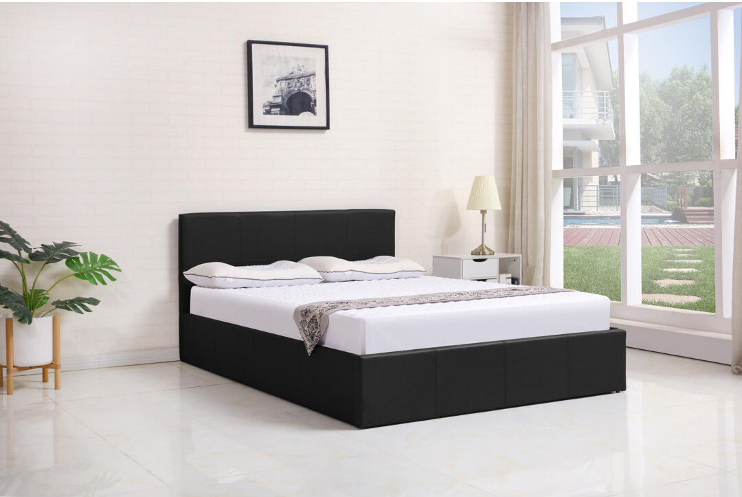 Hykkon Violetta Upholstered Ottoman Storage Bed Black Small Double (4')