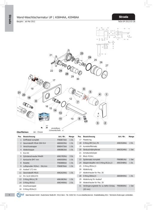 Ideal Standard STRADA, kpl., Click-Kart., F960873AA Chrom