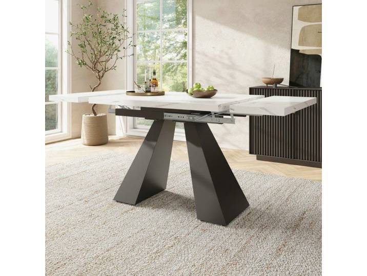 Table Extensible Salle a Manger Table Extensible Grand Plateau Travail idéale pour le bureau et le salon MDF Blanc Marbre