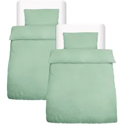 BETTWÄSCHE Meline 135/200 cm + Kissenbezug 40/80 cm Salbei Seersucker 2er