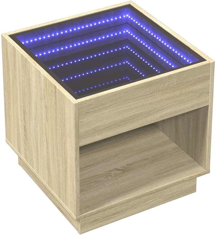 vidaXL Table de chevet avec LED infini chêne sonoma 50x50x50 cm