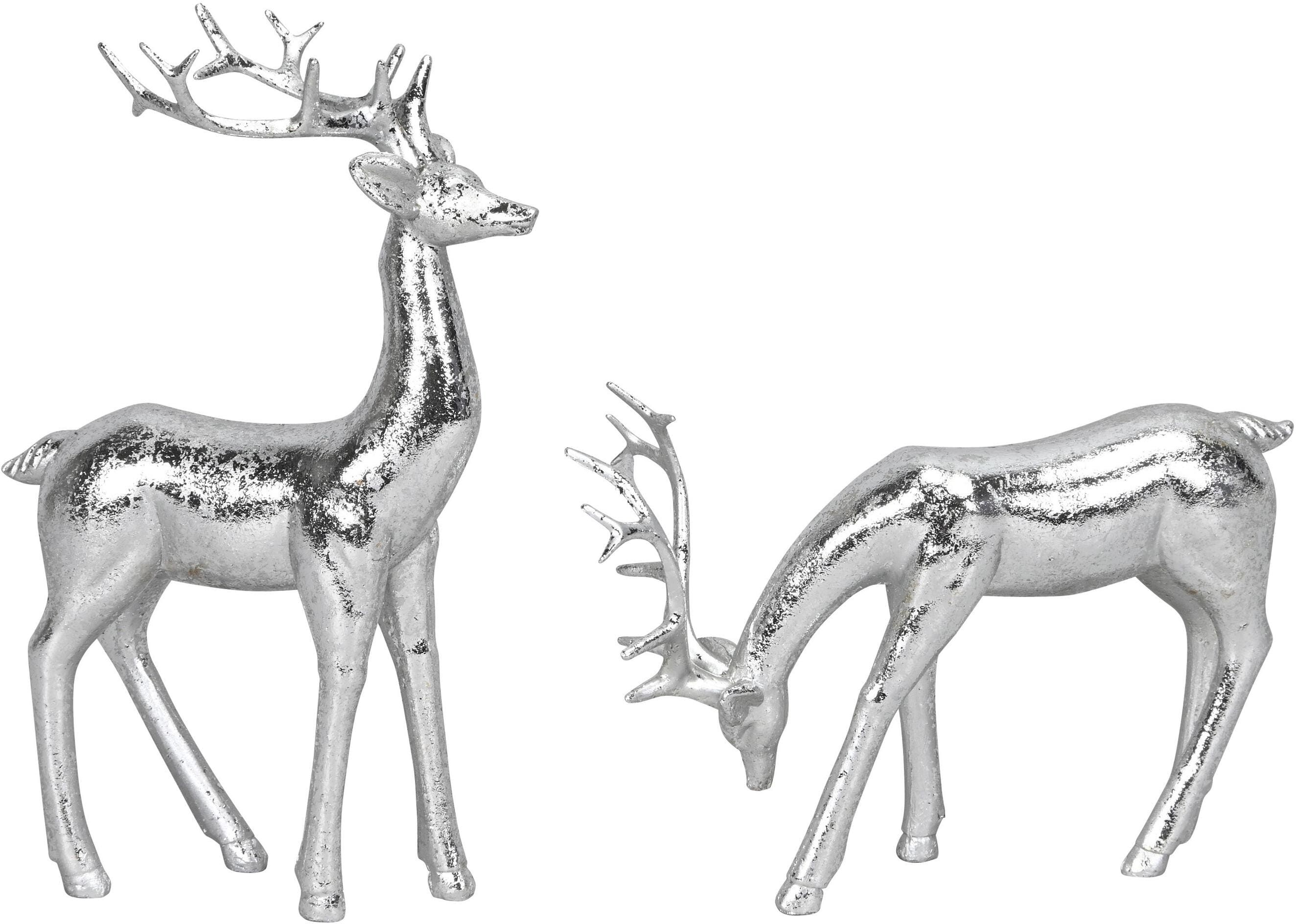 Weihnachtsfigur COCON "Hirsch 2 Stück", silber (silberfarben), Hirsch, Polyresin, Dekofiguren, Weihnachtsfigur silberfarben Hirsch