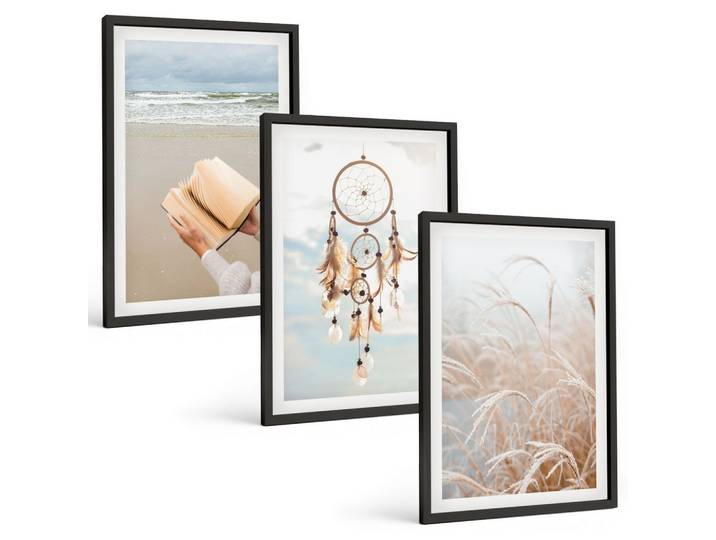 BILDER SET 3er Set - 40x60 cm Schwarzer Rahmen - Friedliche sommerliche Boho-Landschaften