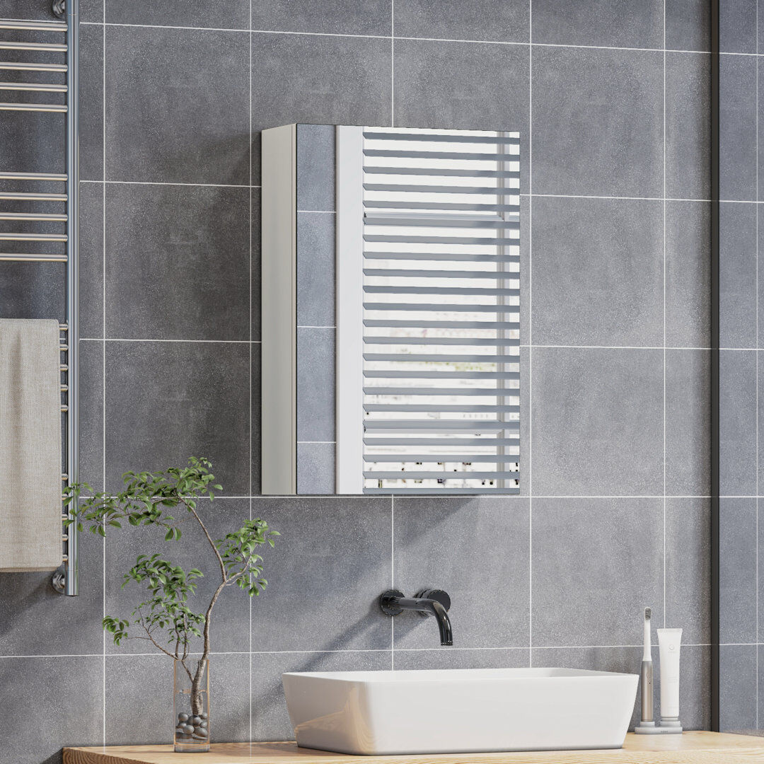 Latitude Run Cheree 600 mm H Surface Mirrored Bathroom Cabinets 3 Adjustable Shelves with Mirror White 400 cm