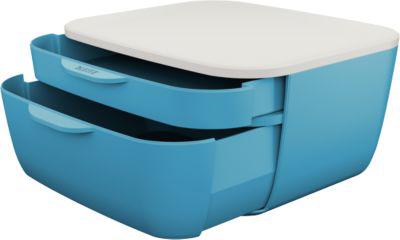 Schubladenbox Leitz® Cosy, lebensmittelecht, 2 Schübe, mit Gummifüßchen, B 251 x T 275 x H 143 mm, blau