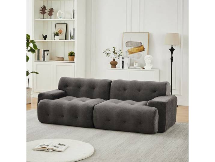 IVMEU Canapé modulable 2 places en chenille gris sans montage accoudoirs larges 224 x 104 x 66 cm