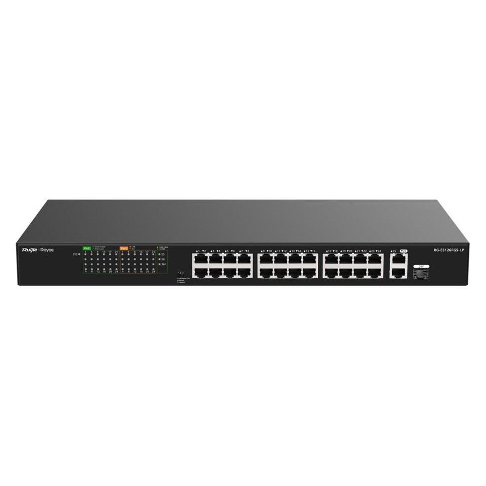Ruijie 24-Port 100Mbps + 1 Uplink Port 1000Mbps + 1 Gigabit RJ45/SFP combo Ports, 24 of the ports support P (24 Ports) (RG-ES126FGS-LP)