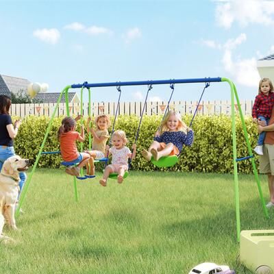 Outsunny Outdoor Swing Set for Backyard with 2-Person Swing and 2 Swings, Playground Equipment Outdoor Playset