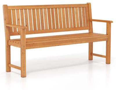 Costway 3-Seater Outdoor Wooden Bench 59 inch Large Garden Bench with Backrest-Yellow