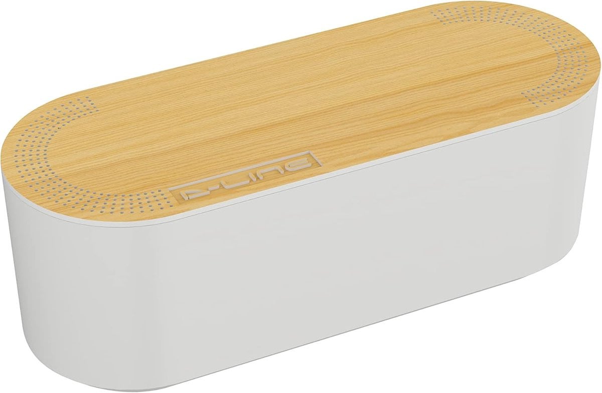 Thijox D-Line Kabelopbergdoos voor Kabelbeheer met Houten Deksel, Wit, B: 32,5 cm, D: 12,5 cm, H: 11,5 cm
