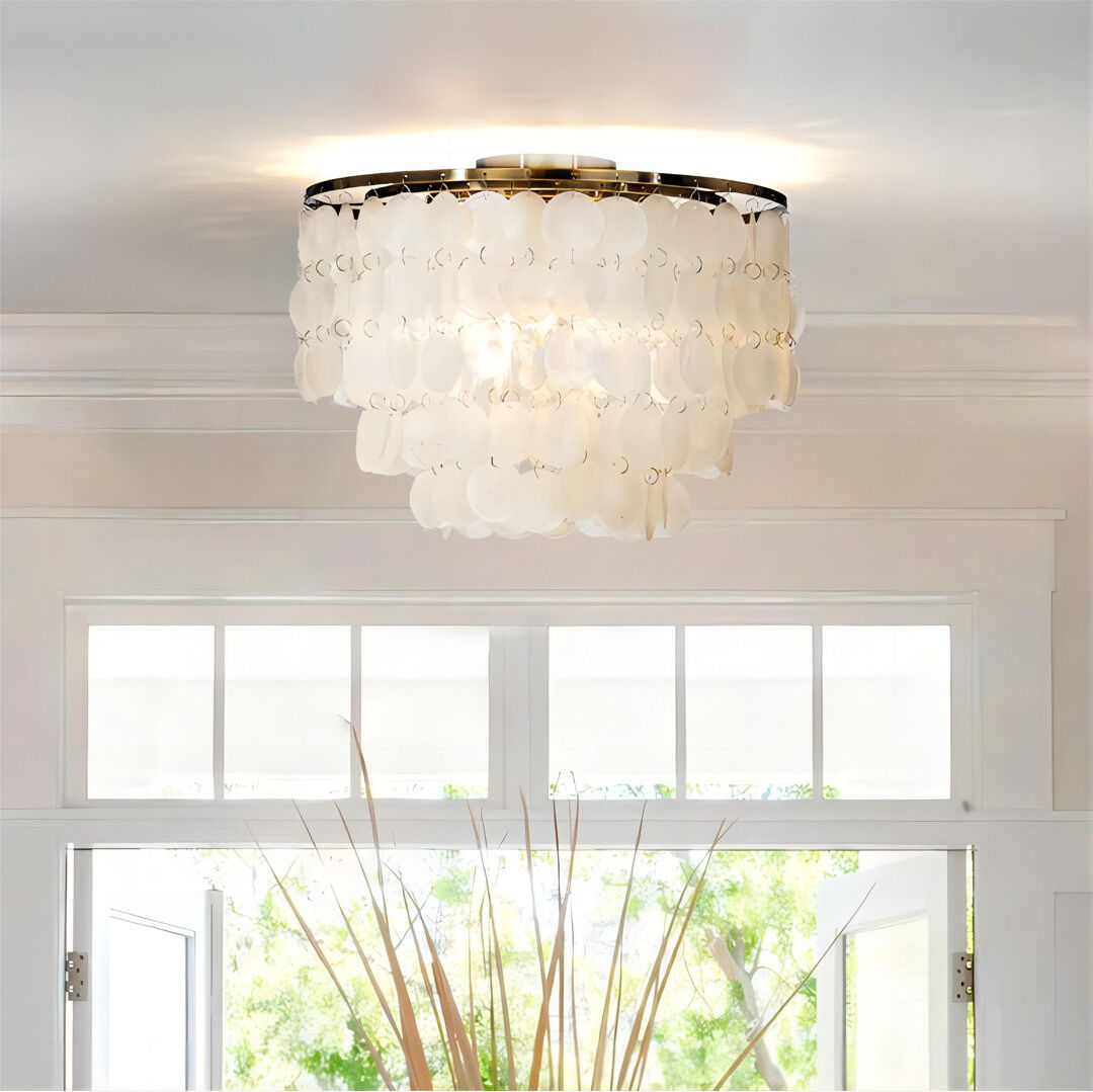 Bloomsbury Market Royersford 3-Light Elegant Tiered Shell Flush Mount Ceiling Light for Bedroom Antique Gold 45cm H X 45cm W X 45cm D