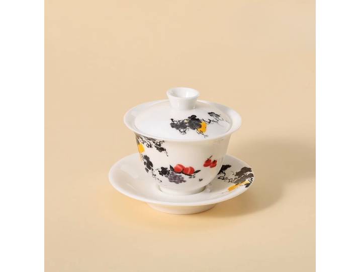 Les Fruits abondants 2025 nouveau bol couvert en porcelaine blanche haut de gamme tasse à thé article unique coffret cadeau de Yangzhi Juci