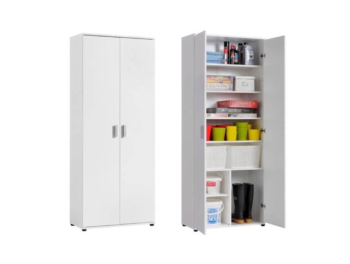 Armoire de rangement 2 portes - Armoire de bureau 6 étagères - 75x35x184 cm - Meuble de rangement - Blanc