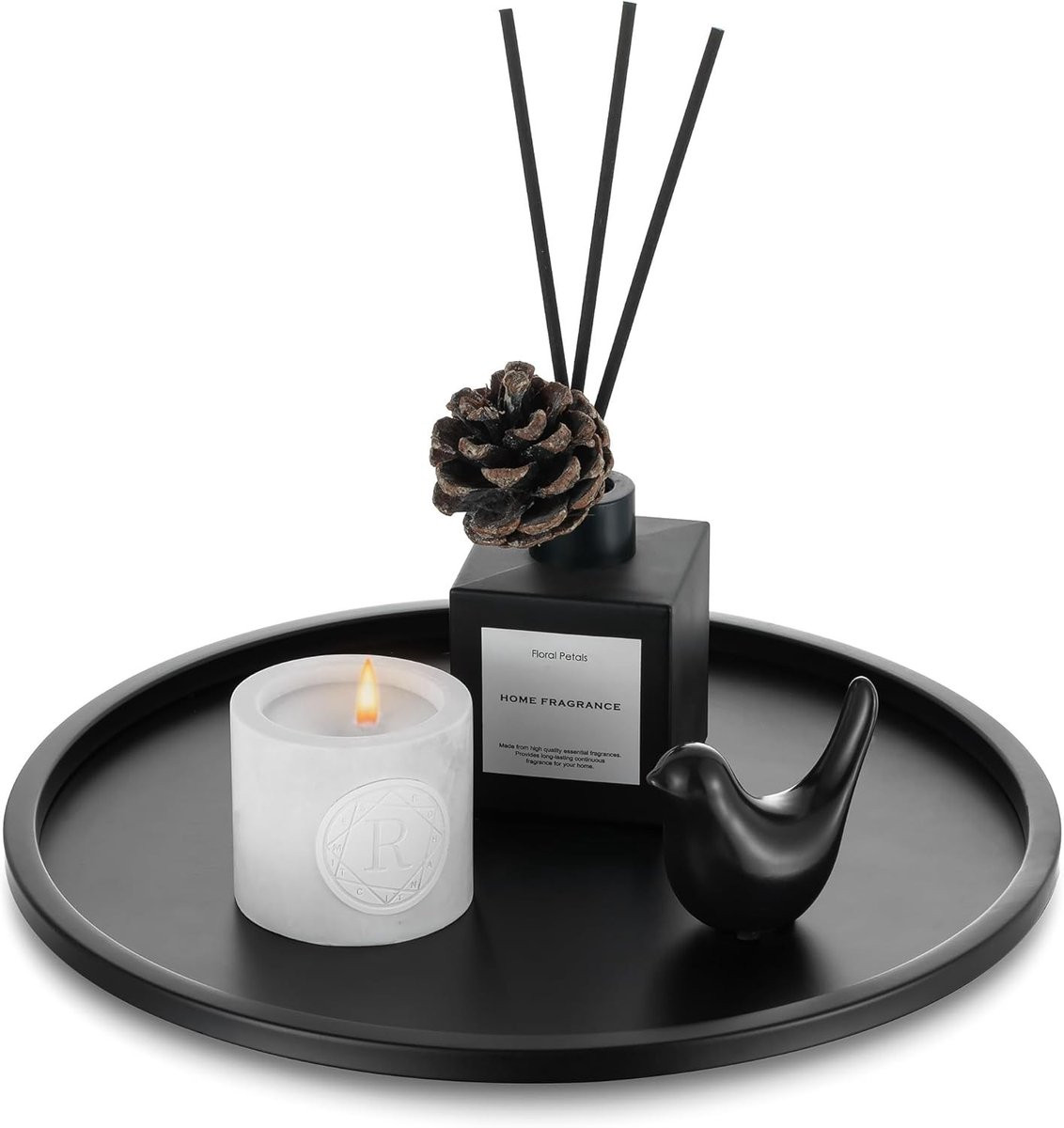 Rond decoratief metalen dienblad zwart, diameter: 30 cm